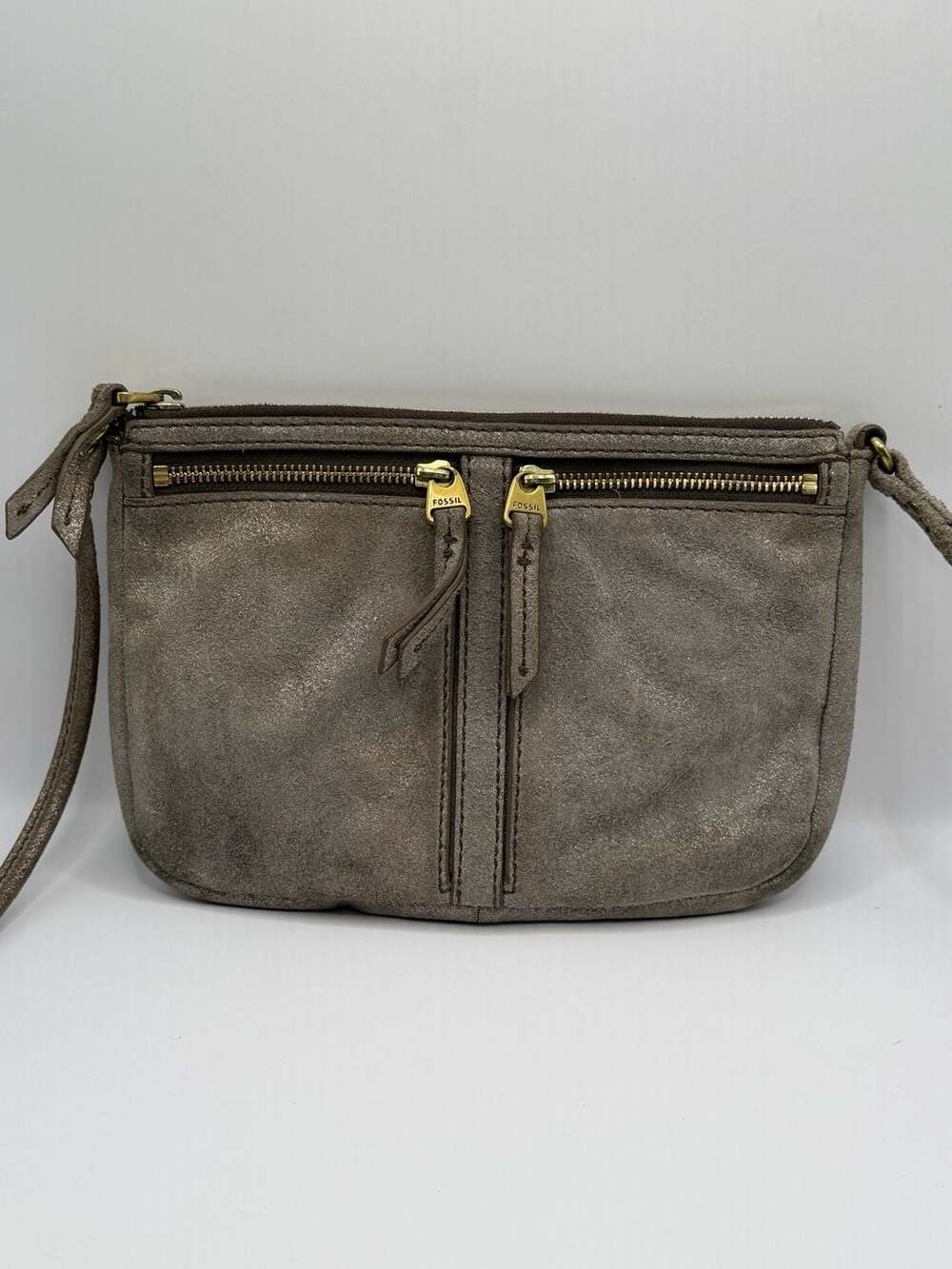 Fossil Erin Crossbody Bag Gray Metallic Suede